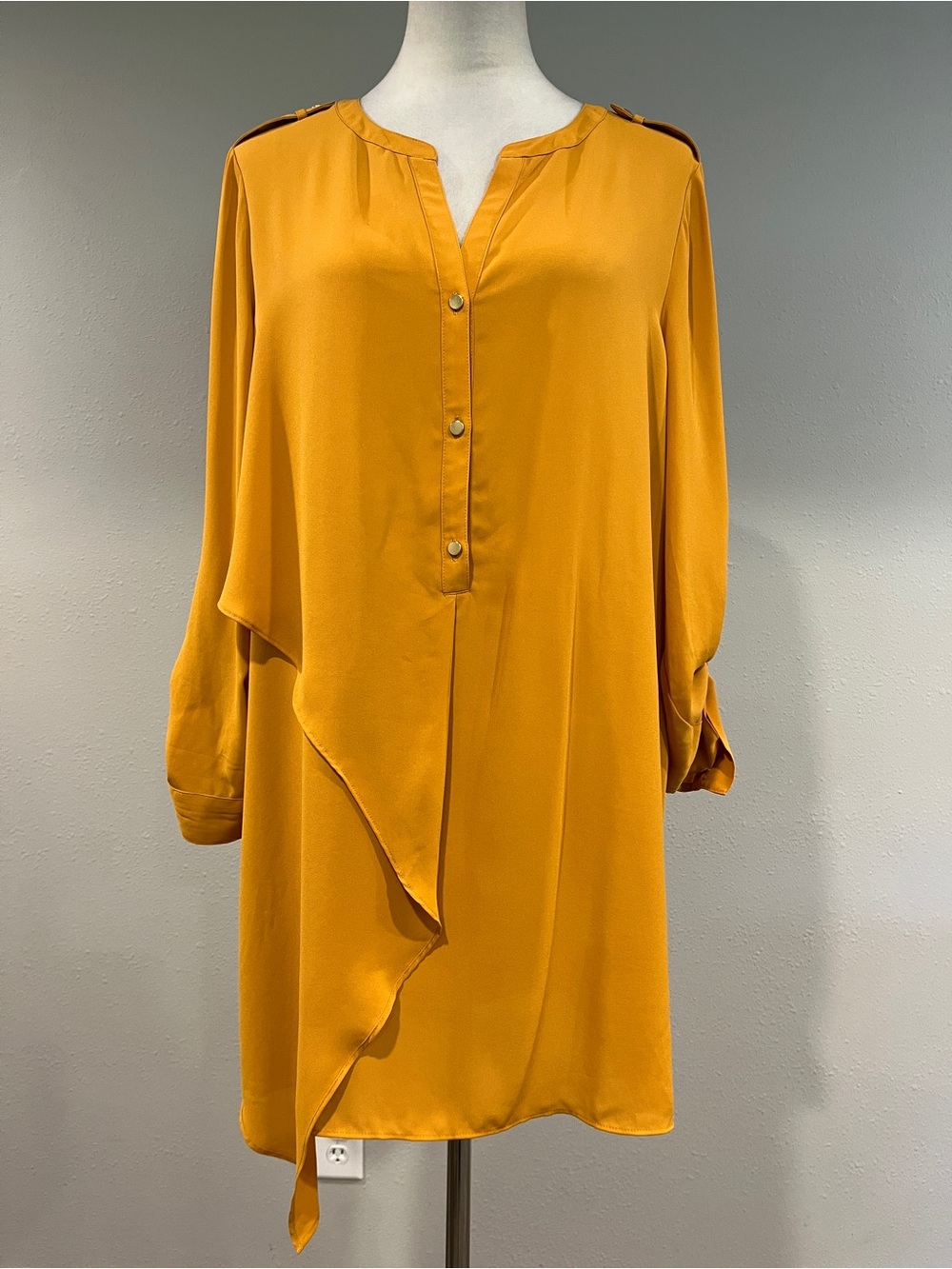 Chico's Mustard Asymmetrical Tunic Dress fall vibes